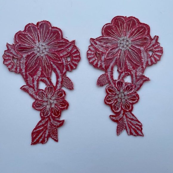 Red Iron On Patches For Clothes Accessory Set of 2 Embroidery Patches - Picture 8 of 9